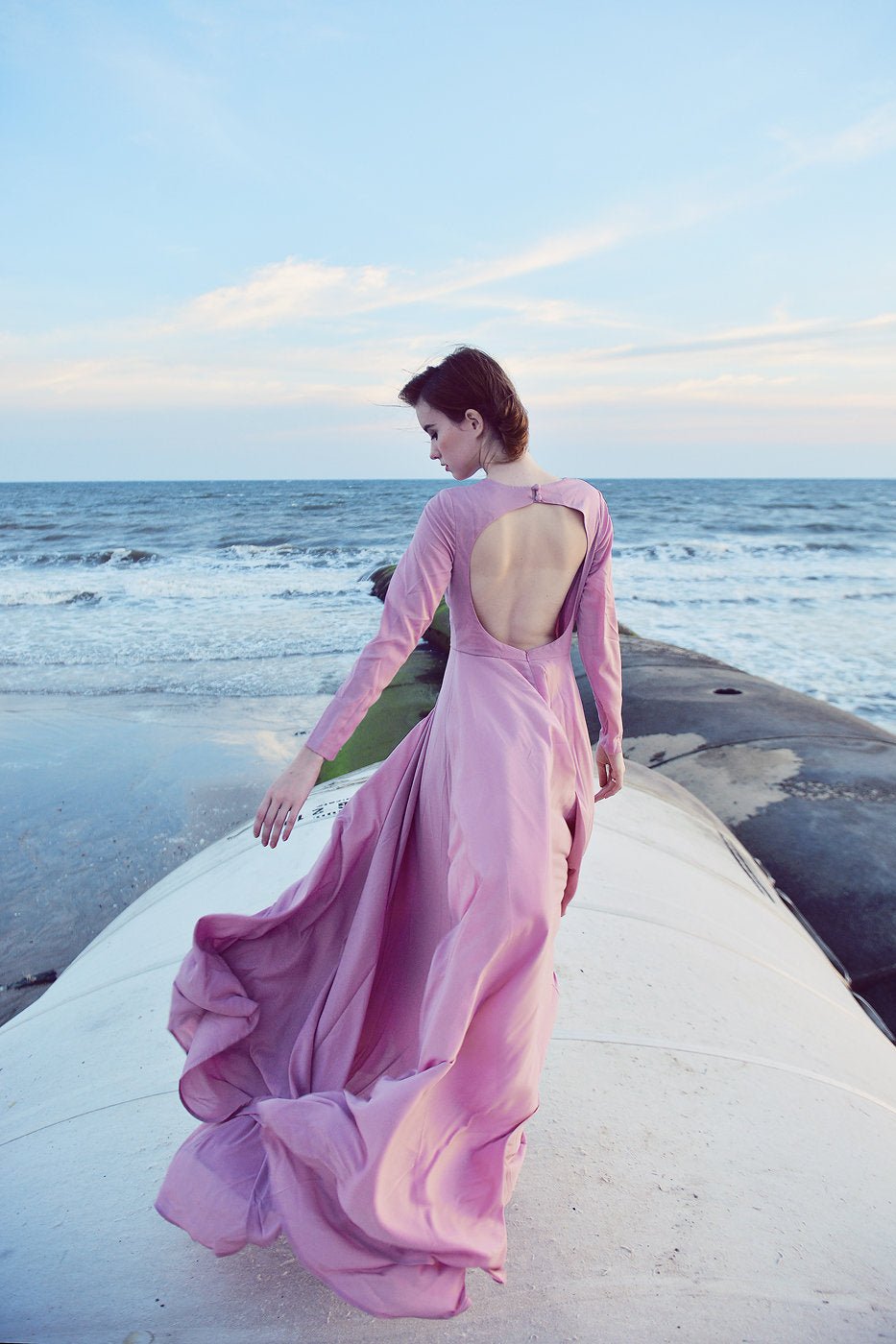 RITA Open Back Long Silk Dress