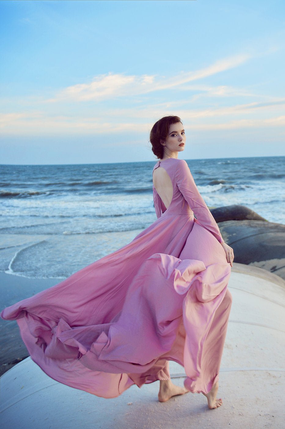 RITA Open Back Long Silk Dress