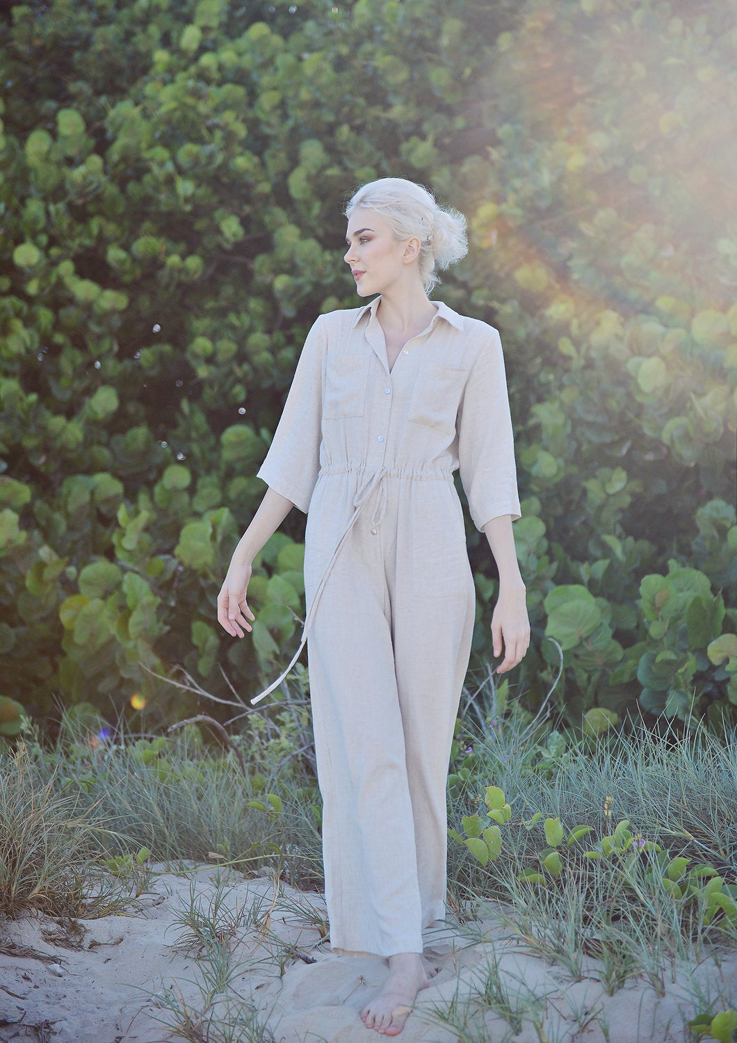 Women Loungewear Linen - Summer Comfortwear - Women Jumpsuit Overalls - Organic Clothing - Cotton Long Jumpsuit