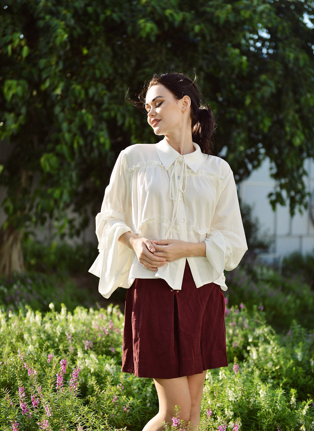 Blouse Women Long Sleeve - Cotton Women Blouse - Linen Cotton Top - Short Sleeves Shirt