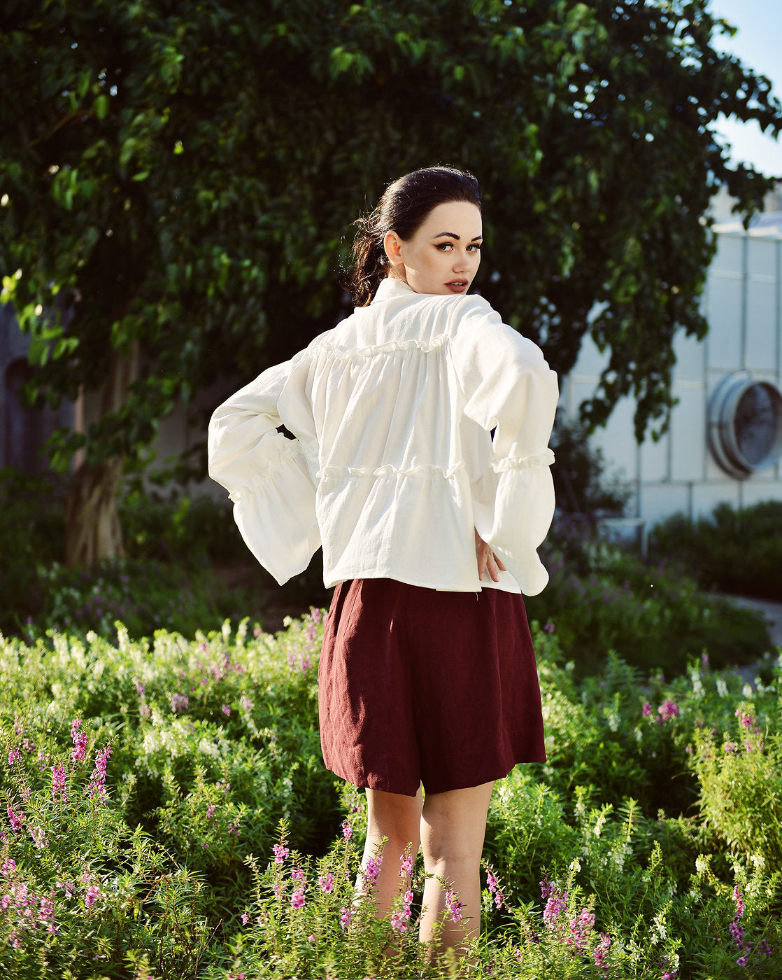 Blouse Women Long Sleeve - Cotton Women Blouse - Linen Cotton Top - Short Sleeves Shirt