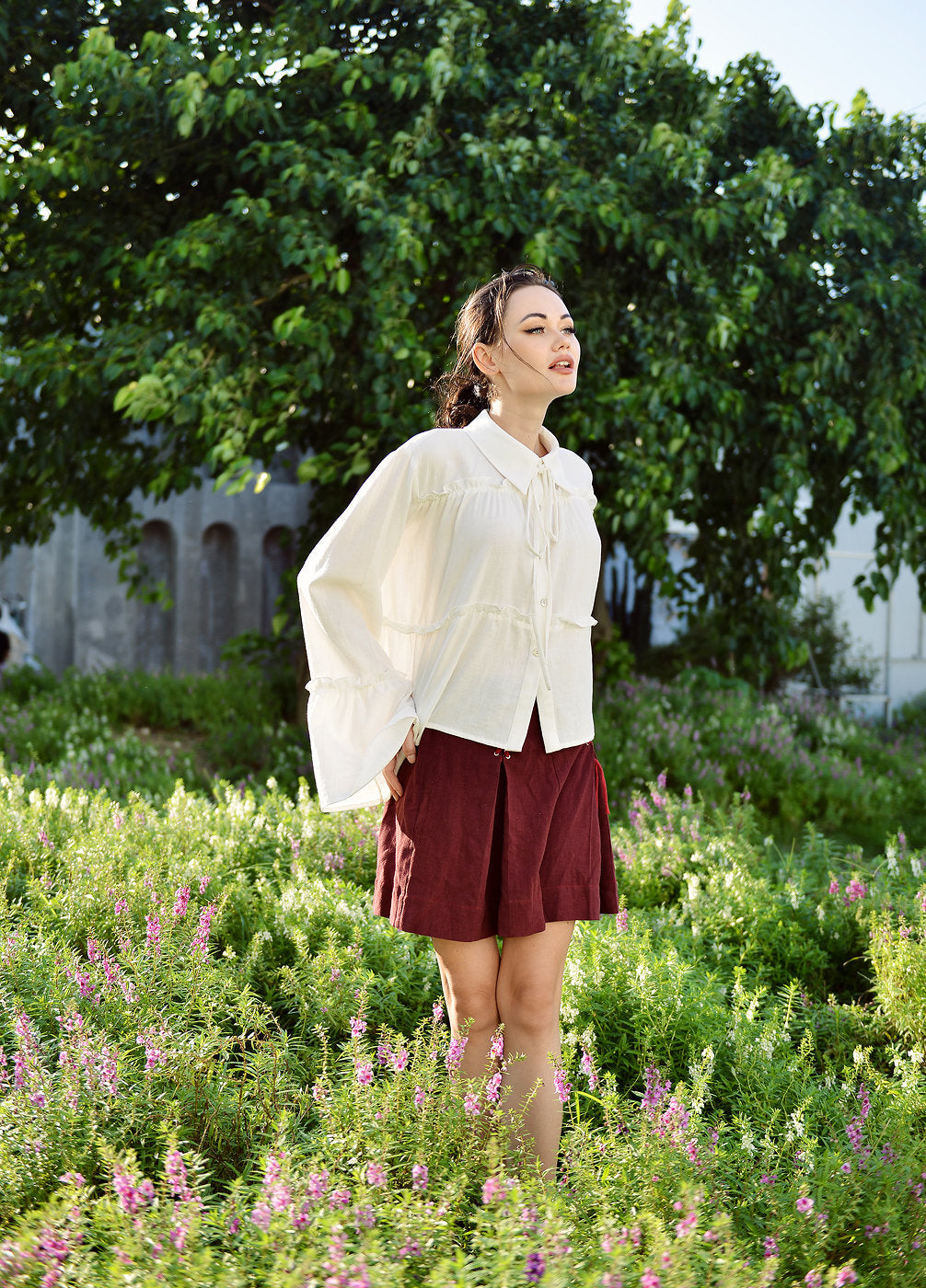 Blouse Women Long Sleeve - Cotton Women Blouse - Linen Cotton Top - Short Sleeves Shirt