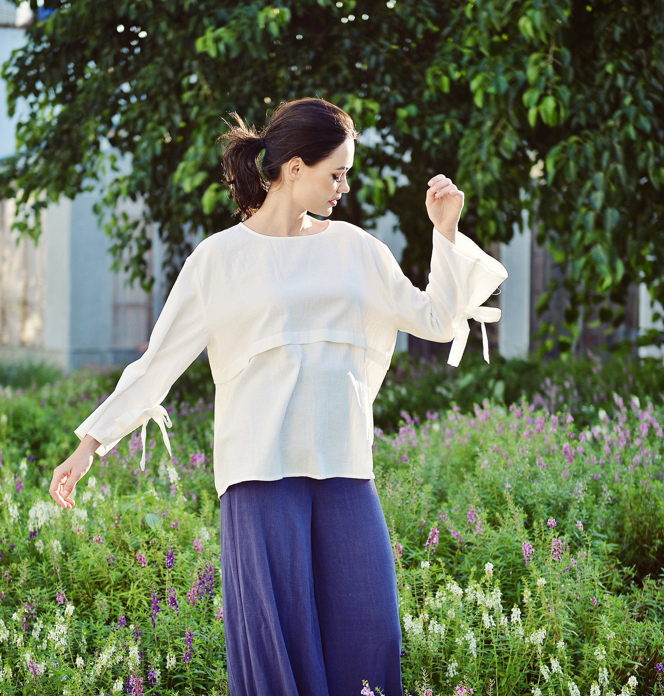 Linen Loose Blouse - Long Sleeve Blouse Women - Women Linen Top