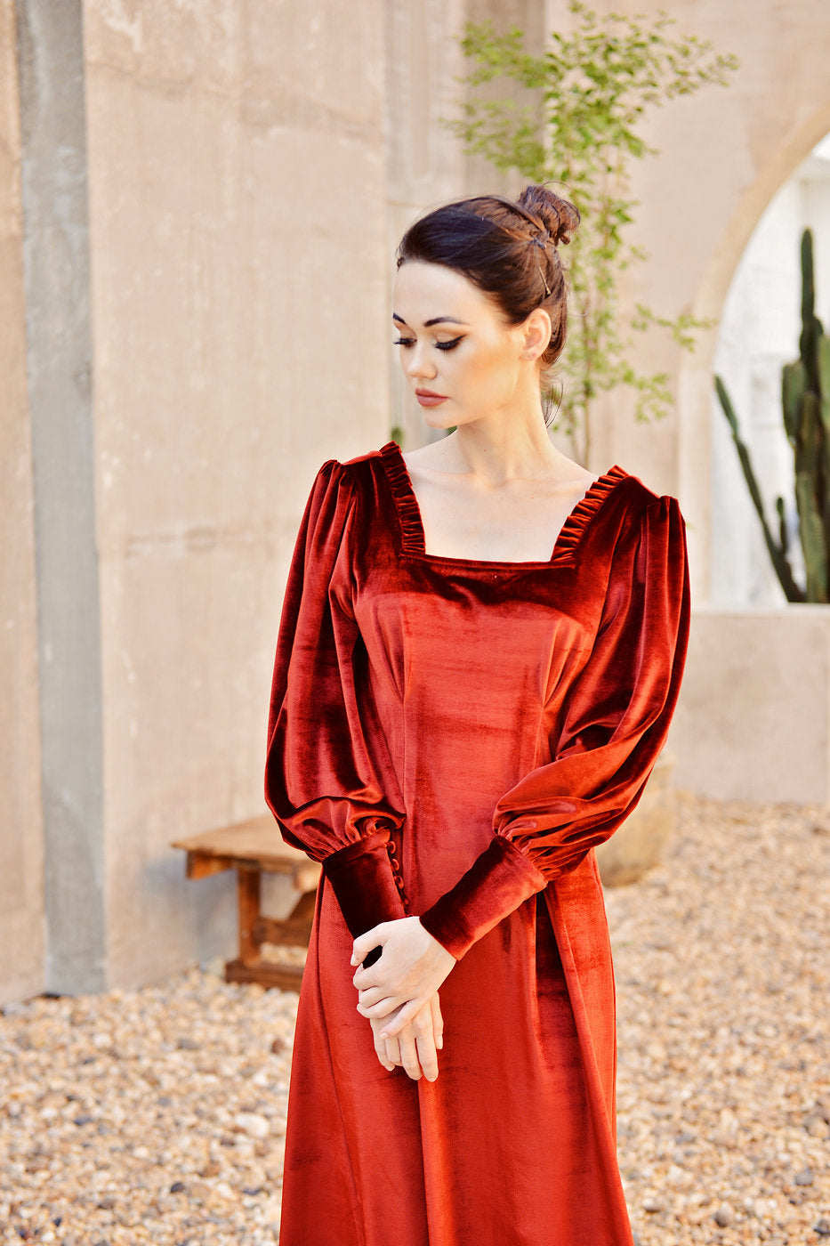 Women Dress Velvet - Red Velvet Dress - Long Sleeve Velvet Dress