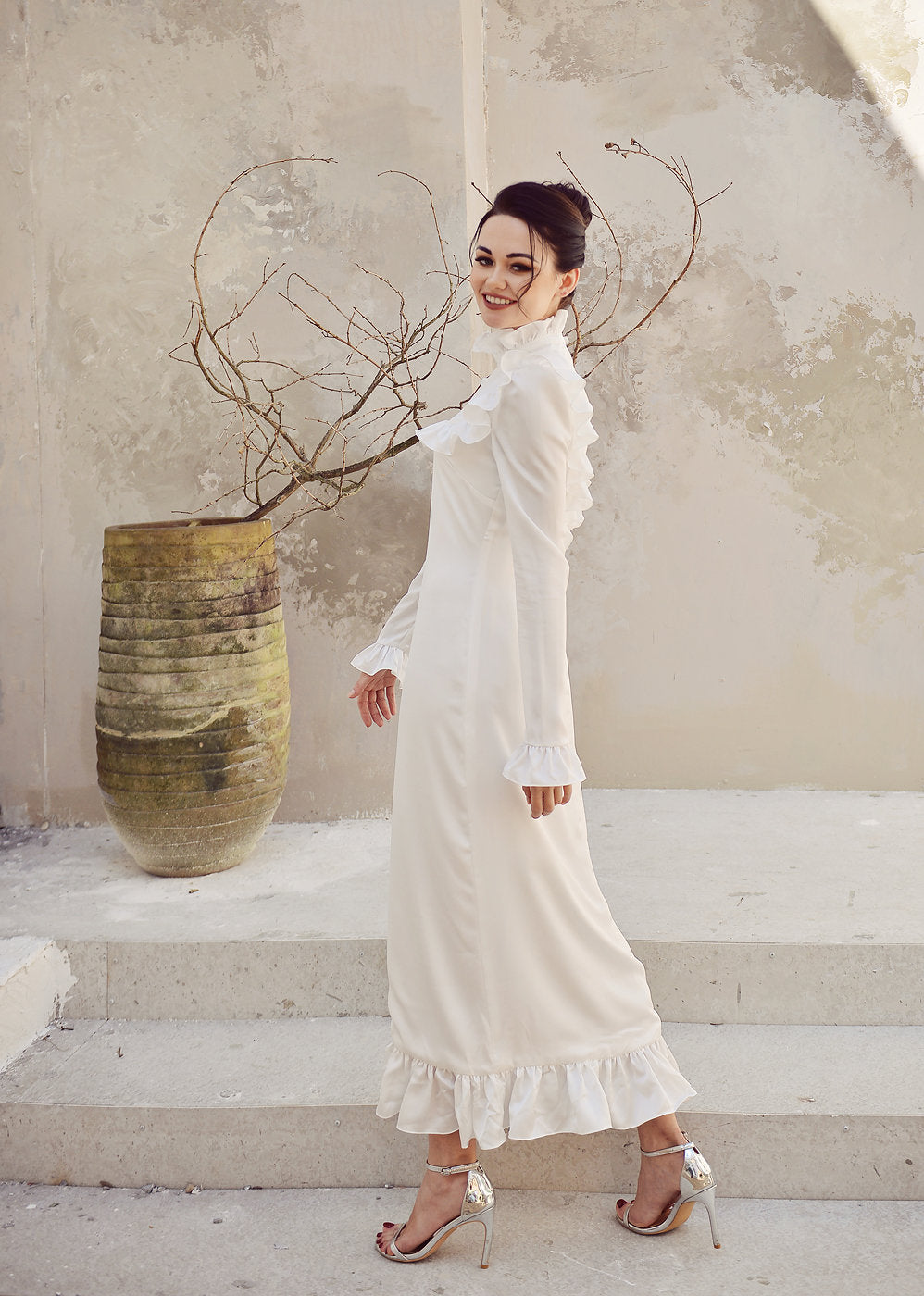 Silk Dress White - Long Sleeve - Silk Dress Women - Long Silk Dress