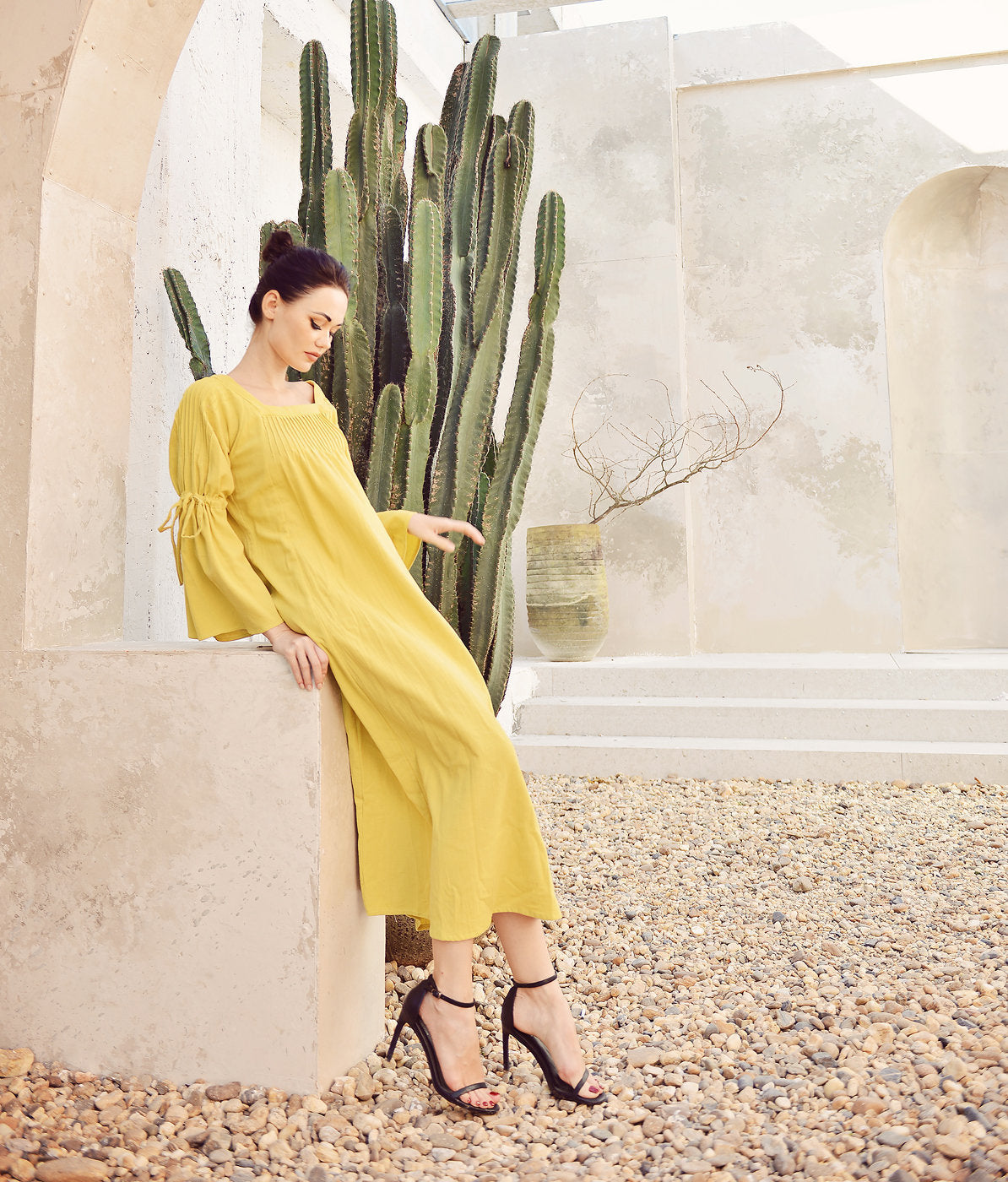 Loungewear Cotton Women - Gold Dress Women - Long Sleeve Dress - Comfy Cotton Dress - Natural Fabric