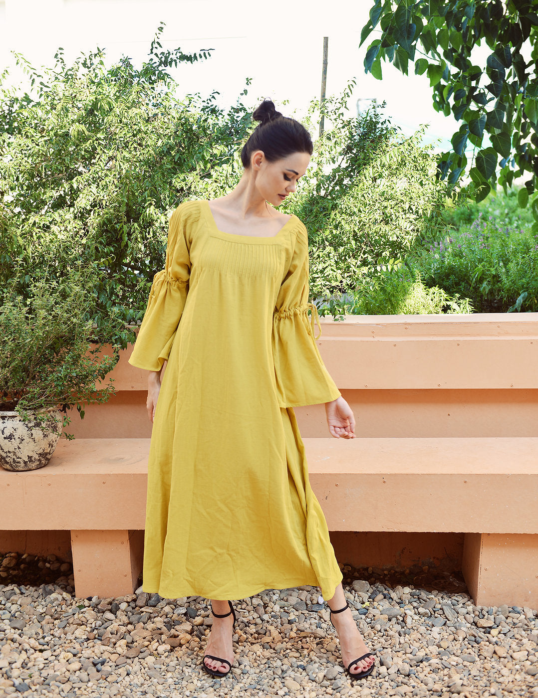 Loungewear Cotton Women - Gold Dress Women - Long Sleeve Dress - Comfy Cotton Dress - Natural Fabric