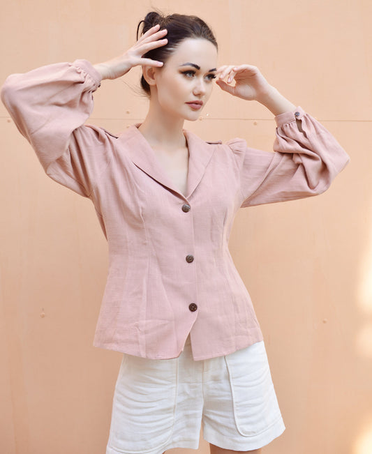Women Blouse Linen -  Long Sleeve Cotton Blouse -Women Linen Top