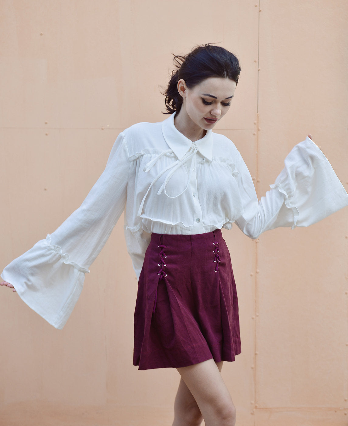 Women Linen Shorts - High-wasted Shorts - Red Cotton Shorts