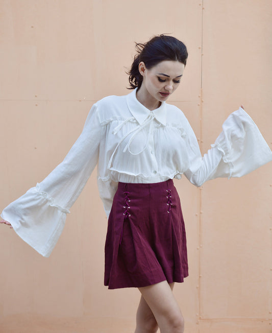 Women Linen Shorts - High-wasted Shorts - Red Cotton Shorts