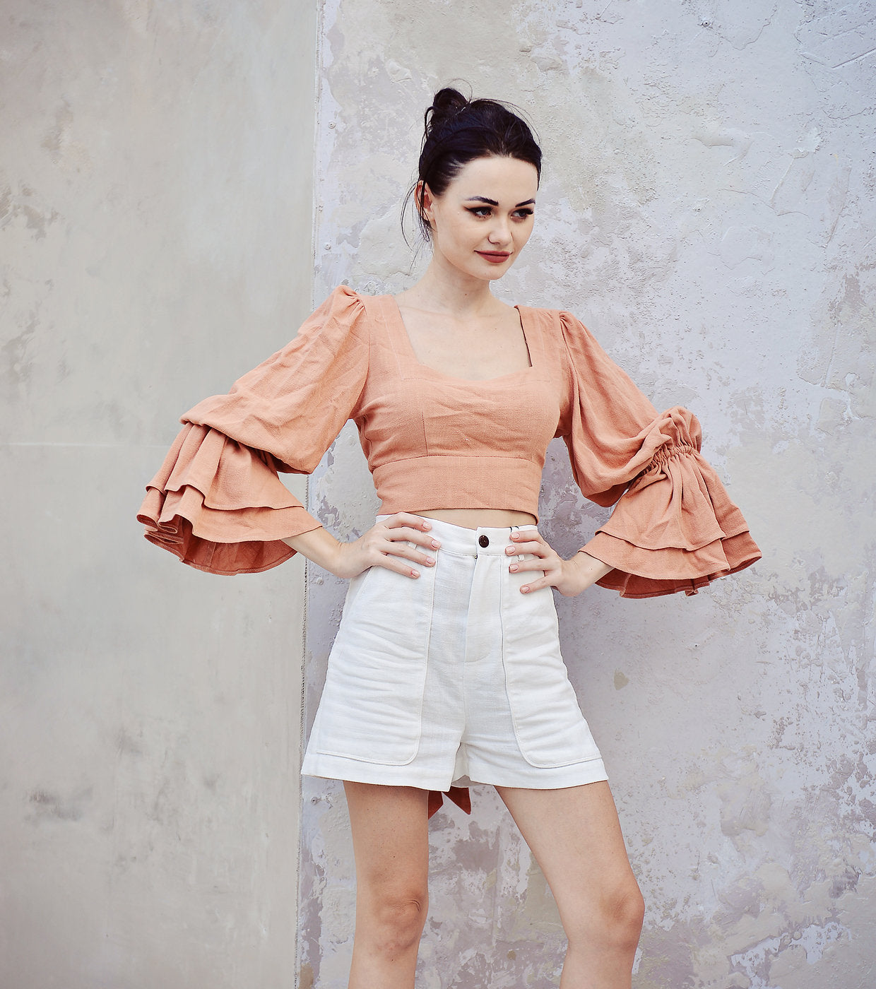 Linen Top Long Sleeve - Cotton Blouse Women - Square Neck Linen Top