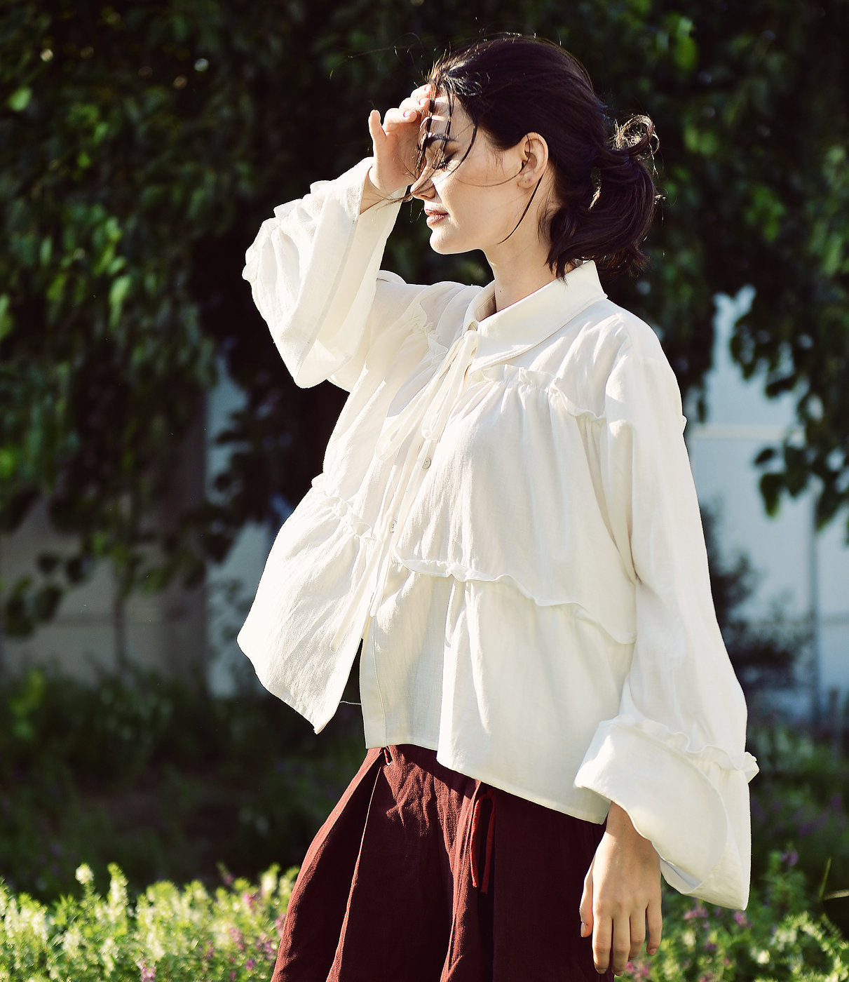 Blouse Women Long Sleeve - Cotton Women Blouse - Linen Cotton Top - Short Sleeves Shirt