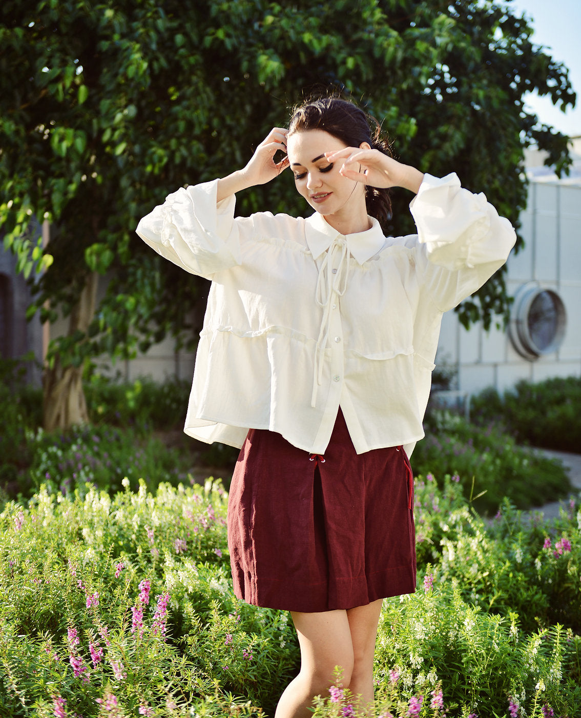 Blouse Women Long Sleeve - Cotton Women Blouse - Linen Cotton Top - Short Sleeves Shirt