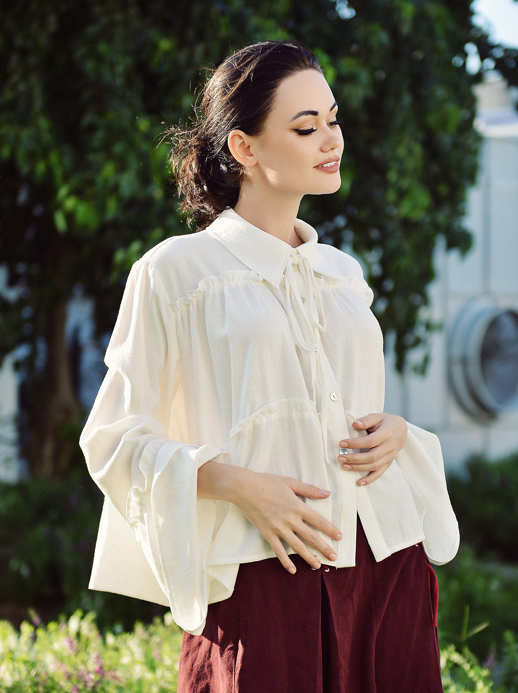 Blouse Women Long Sleeve - Cotton Women Blouse - Linen Cotton Top - Short Sleeves Shirt