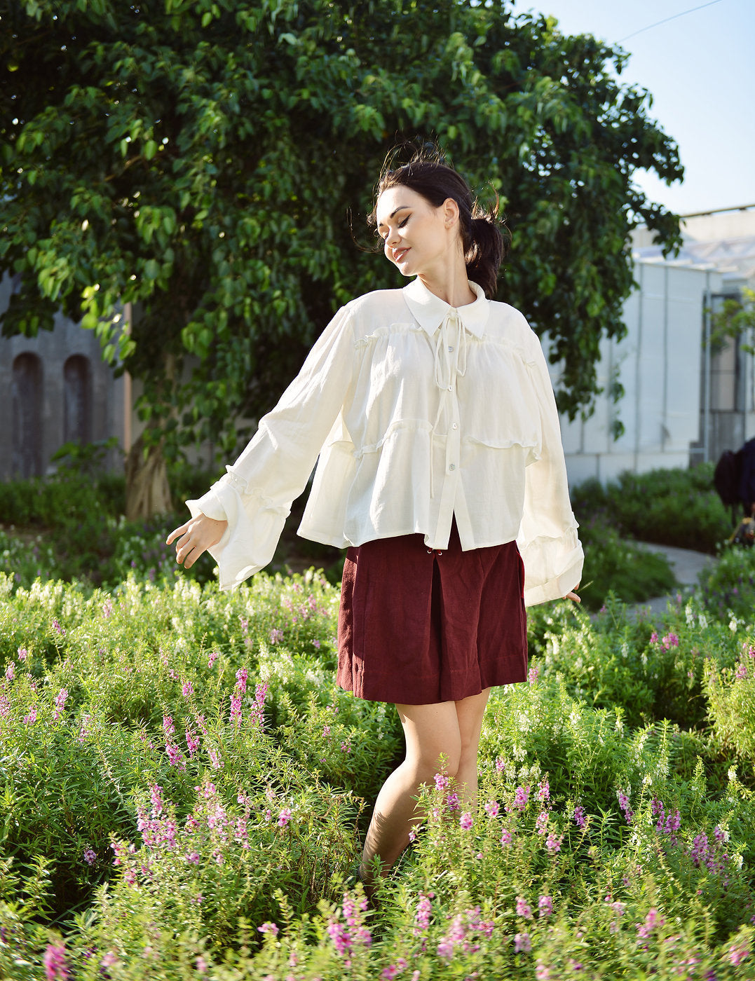 Blouse Women Long Sleeve - Cotton Women Blouse - Linen Cotton Top - Short Sleeves Shirt