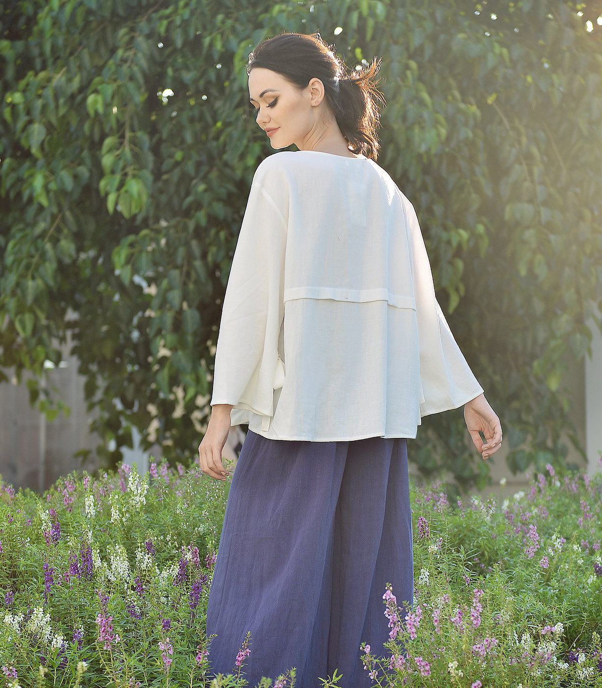 Linen Loose Blouse - Long Sleeve Blouse Women - Women Linen Top