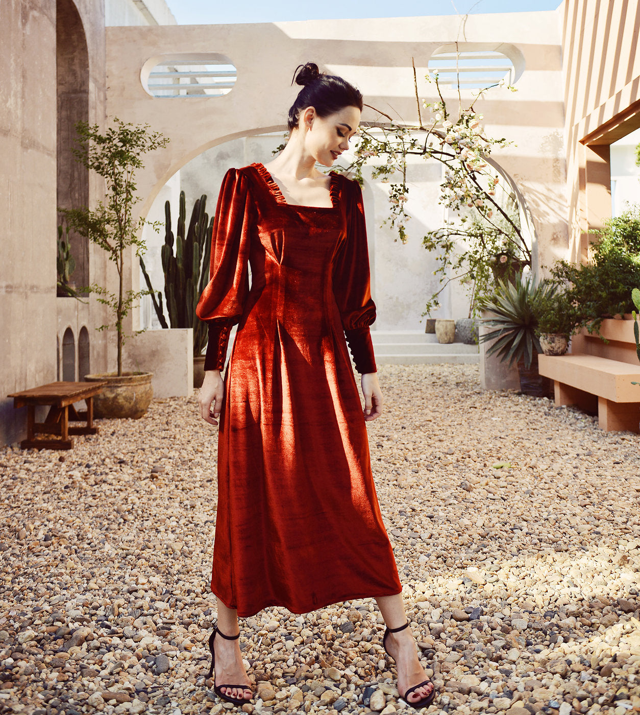 Women Dress Velvet - Red Velvet Dress - Long Sleeve Velvet Dress