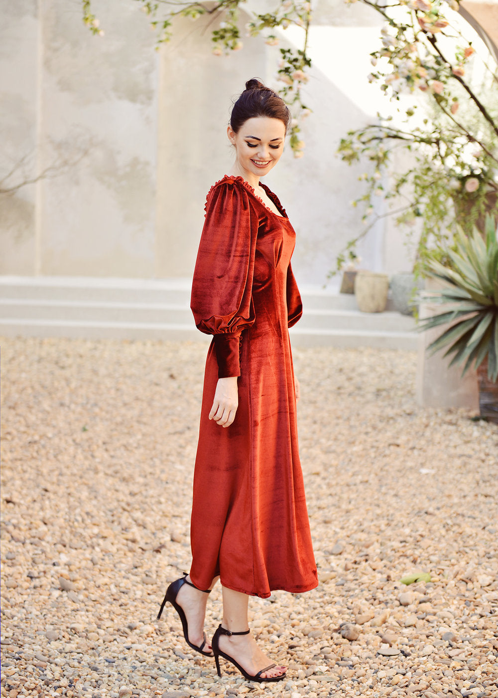 Women Dress Velvet - Red Velvet Dress - Long Sleeve Velvet Dress