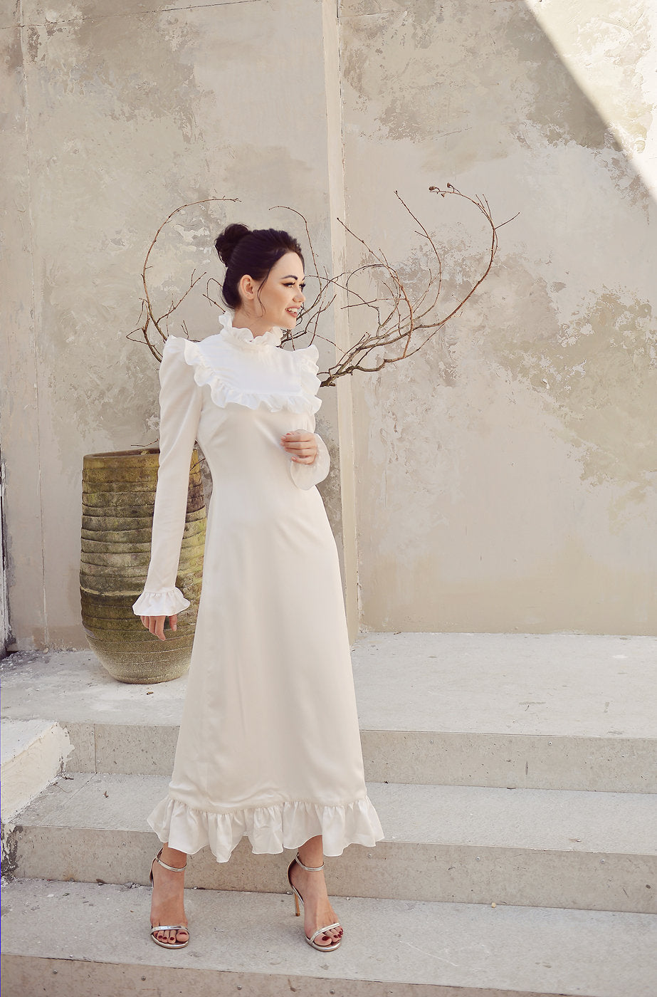 Silk Dress White - Long Sleeve - Silk Dress Women - Long Silk Dress