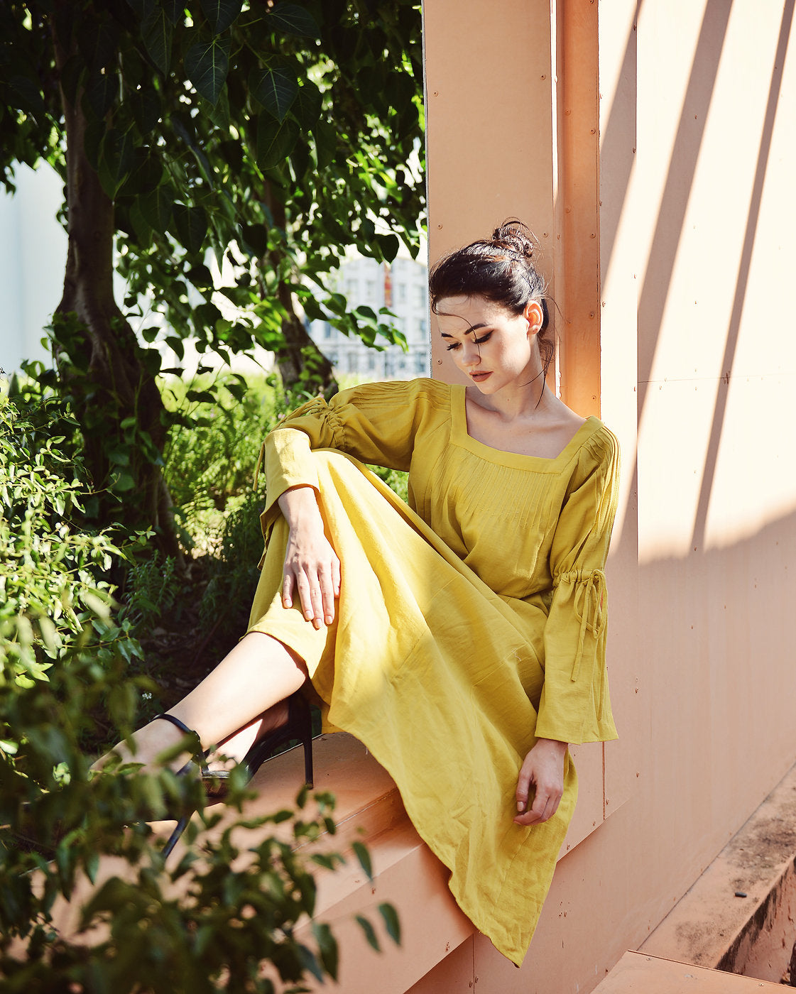 Loungewear Cotton Women - Gold Dress Women - Long Sleeve Dress - Comfy Cotton Dress - Natural Fabric