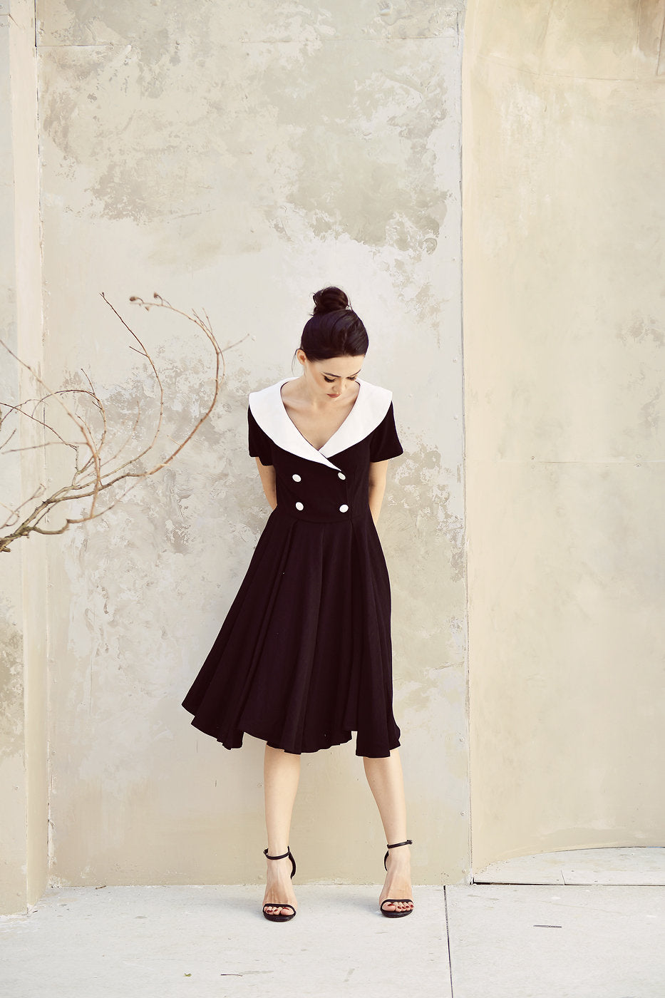 Linen Dress Black and White - Midi Linen Dress -