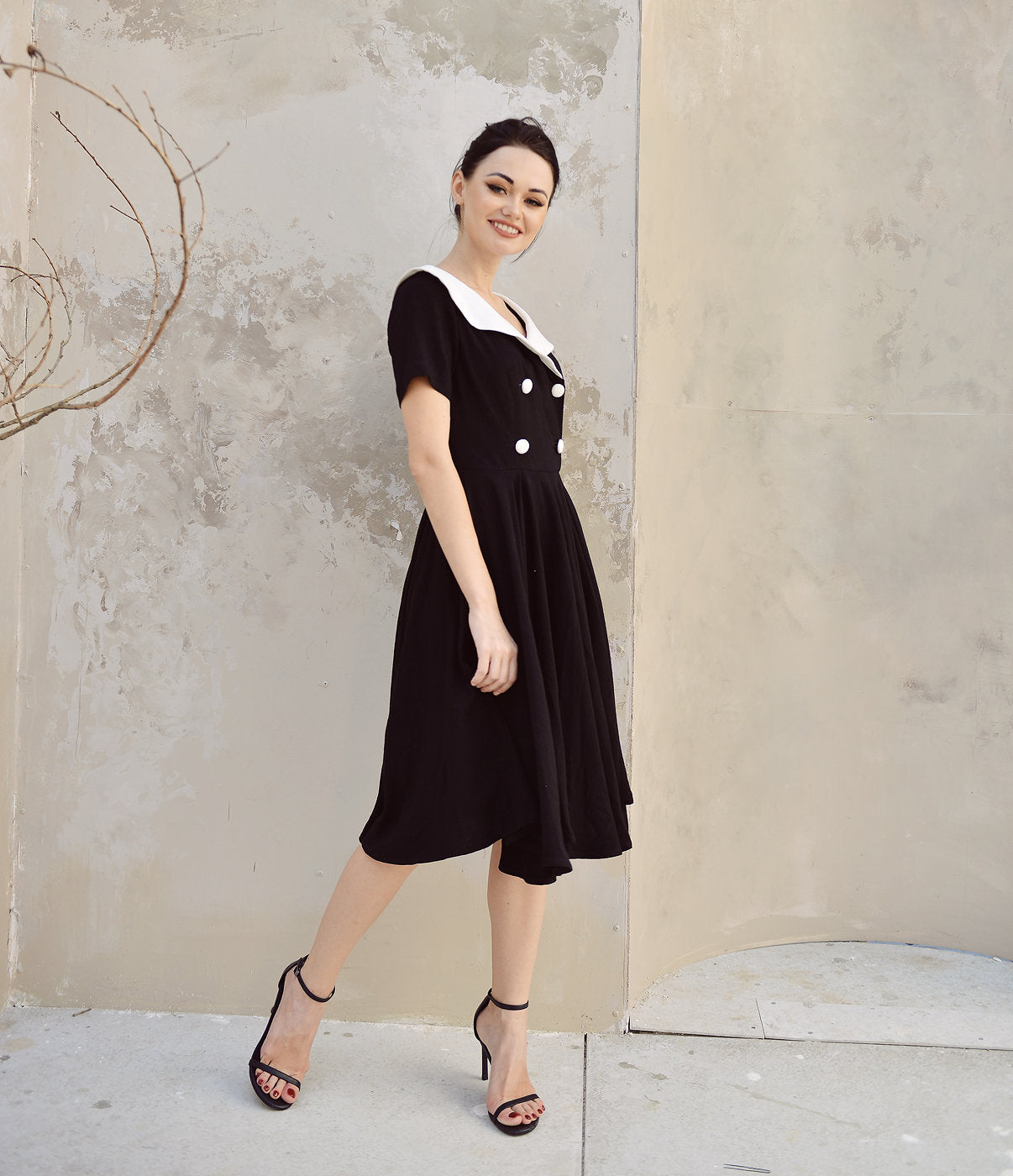 Linen Dress Black and White - Midi Linen Dress -