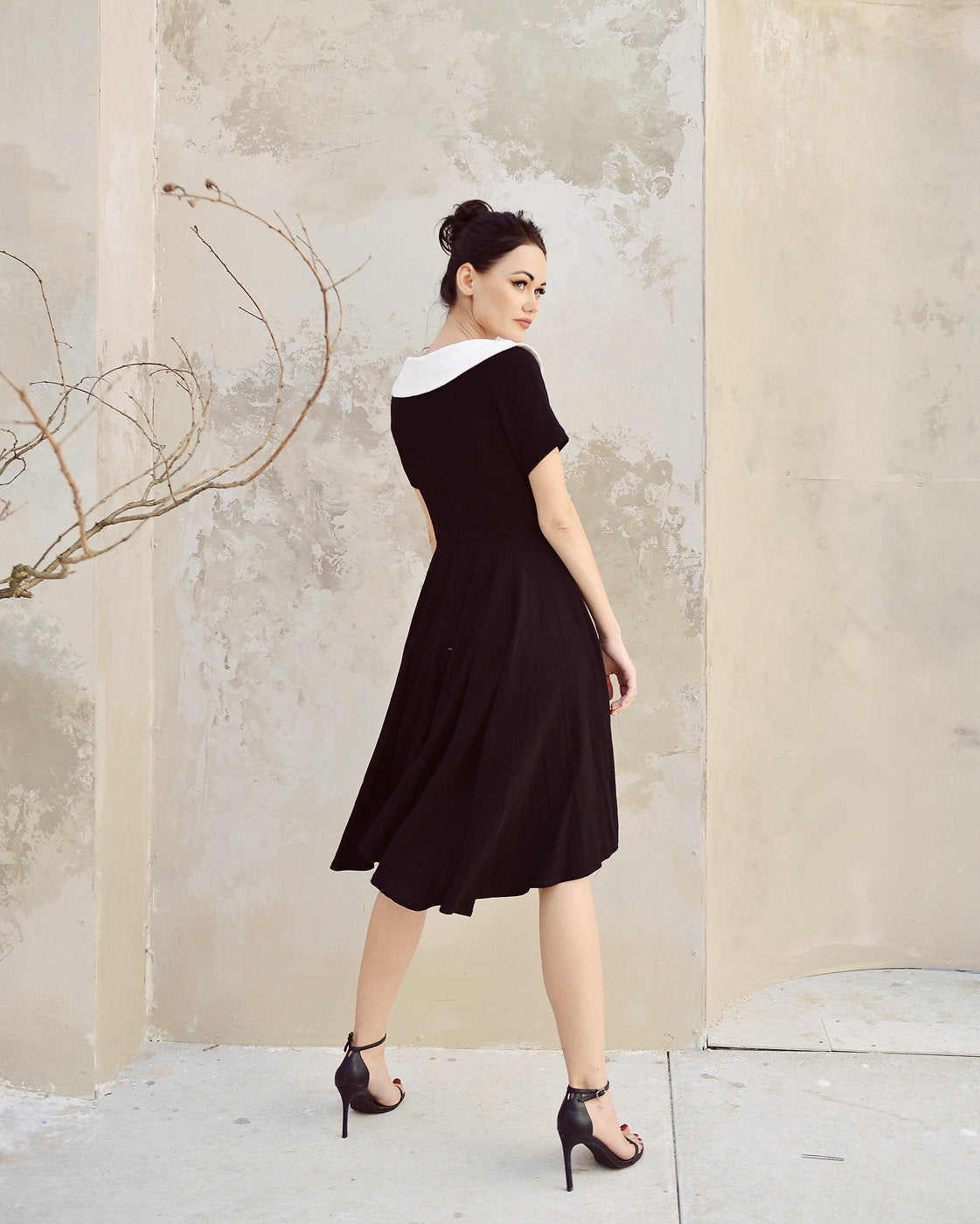 Linen Dress Black and White - Midi Linen Dress -