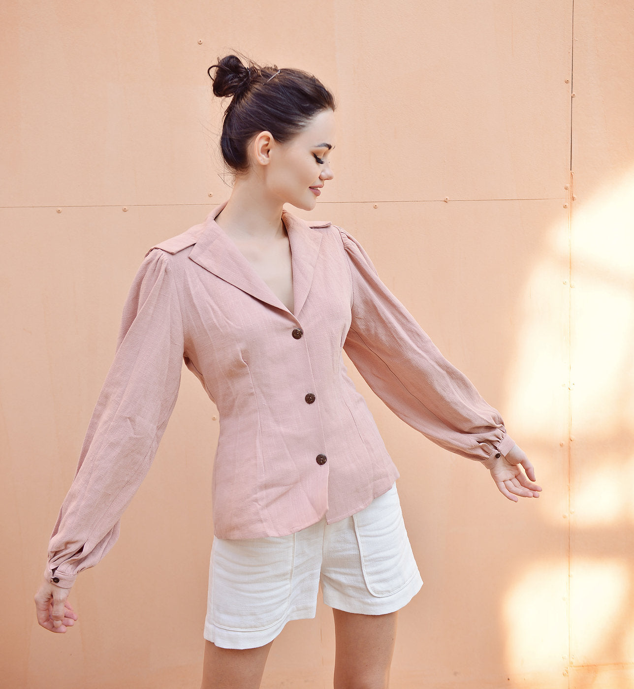 Women Blouse Linen -  Long Sleeve Cotton Blouse -Women Linen Top