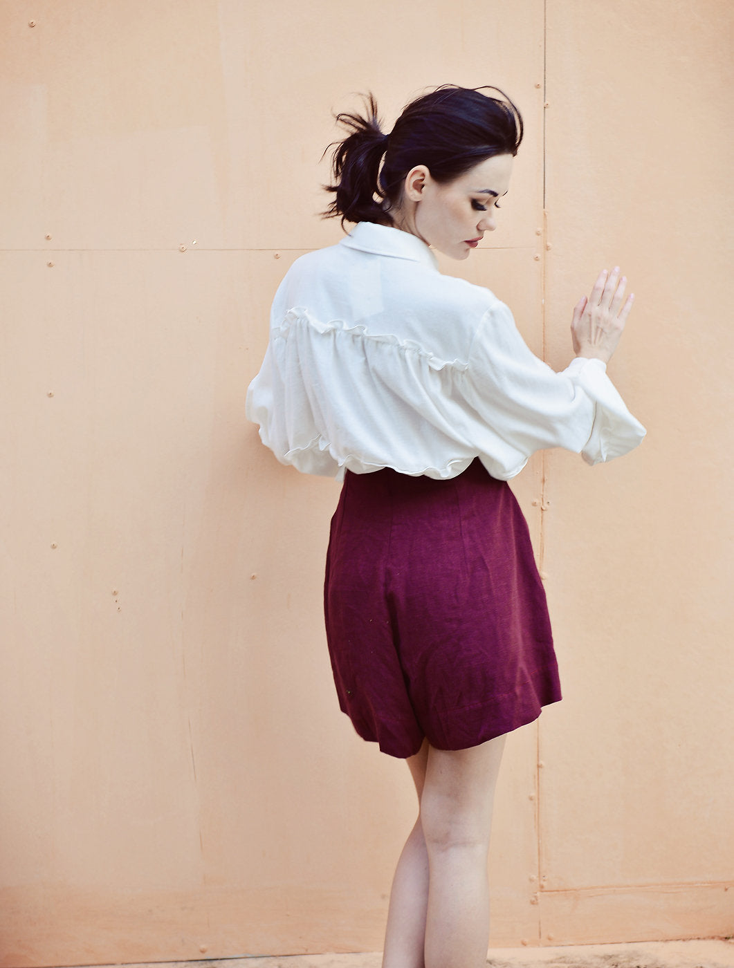 Women Linen Shorts - High-wasted Shorts - Red Cotton Shorts