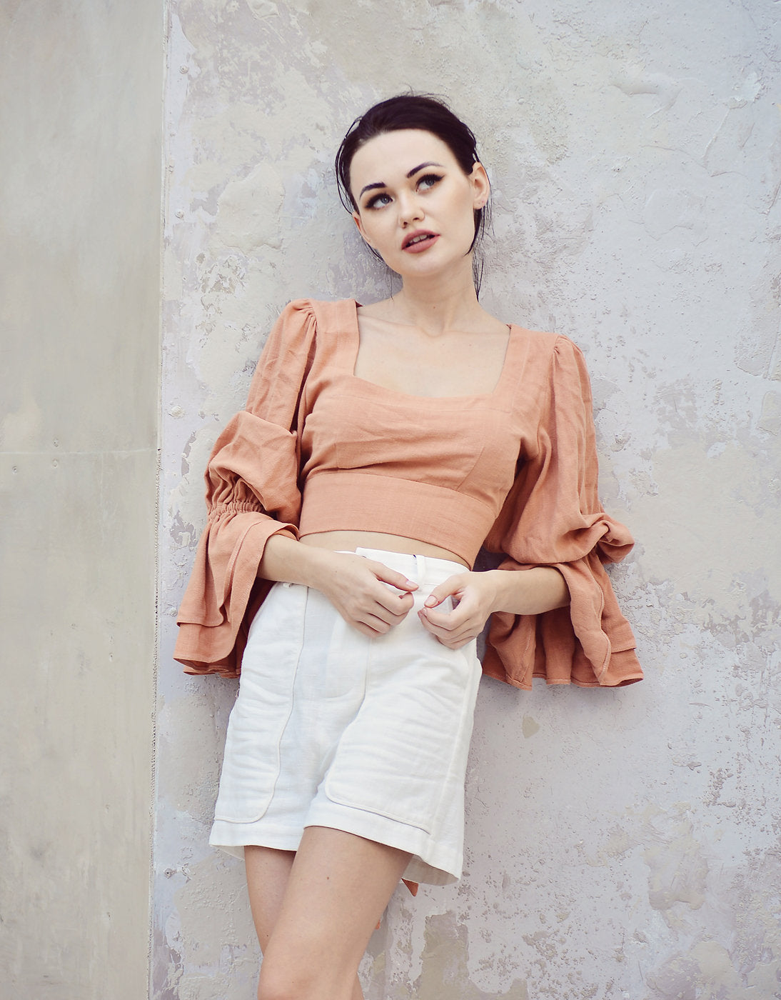 Linen Top Long Sleeve - Cotton Blouse Women - Square Neck Linen Top