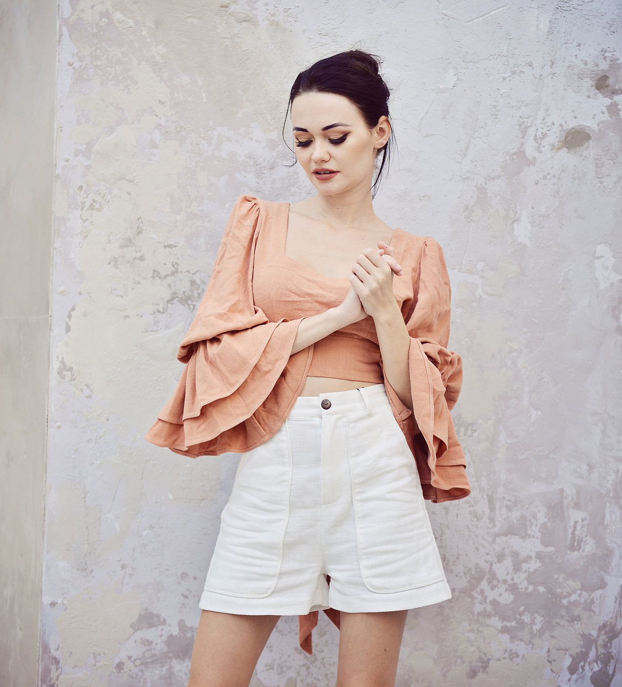 Linen Top Long Sleeve - Cotton Blouse Women - Square Neck Linen Top